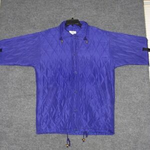 Euro Joy Jacket Womens Medium Purple Quilted Button Front Drawstring 100% Silk